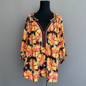 Sundance Hibiscus Bloom peasant top - Size S Boho Beach cotton Festival Crochet